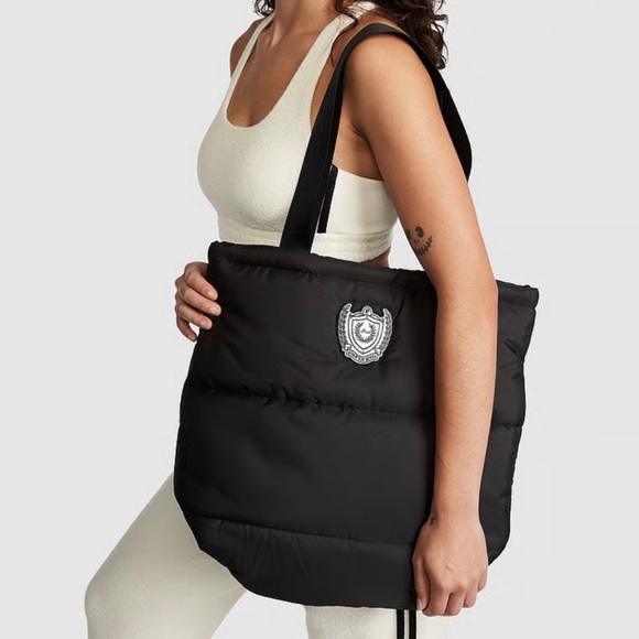 PINK Victoria's Secret Handbags - Victoria's Secret PINK Black Quilted Puffer Tote Shopping Travel Bag; NWT ($50)